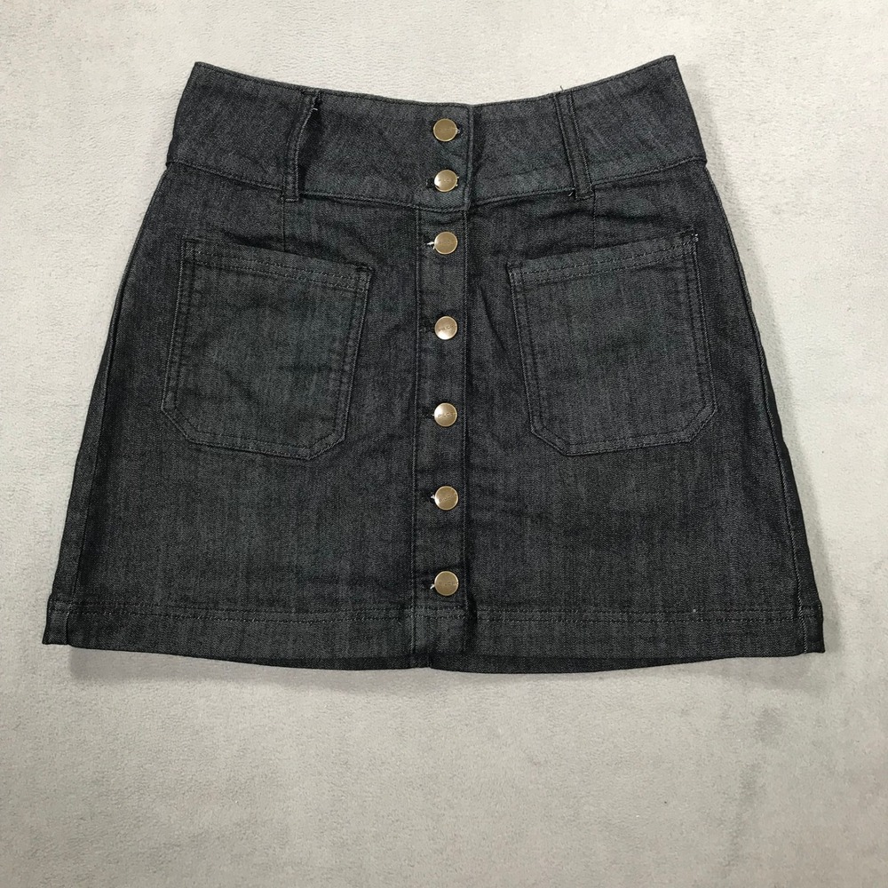 Pilcro Anthropologie Denim Mini Skirt Womens 8 Dark Wash Button Front Pockets